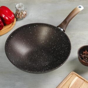Сковорода 280/95 WOK с ручкой кофейный мрамор Кукмор 159784