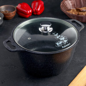 Кастрюля 8,0л со стекл. крышкой АП (темный мрамор)